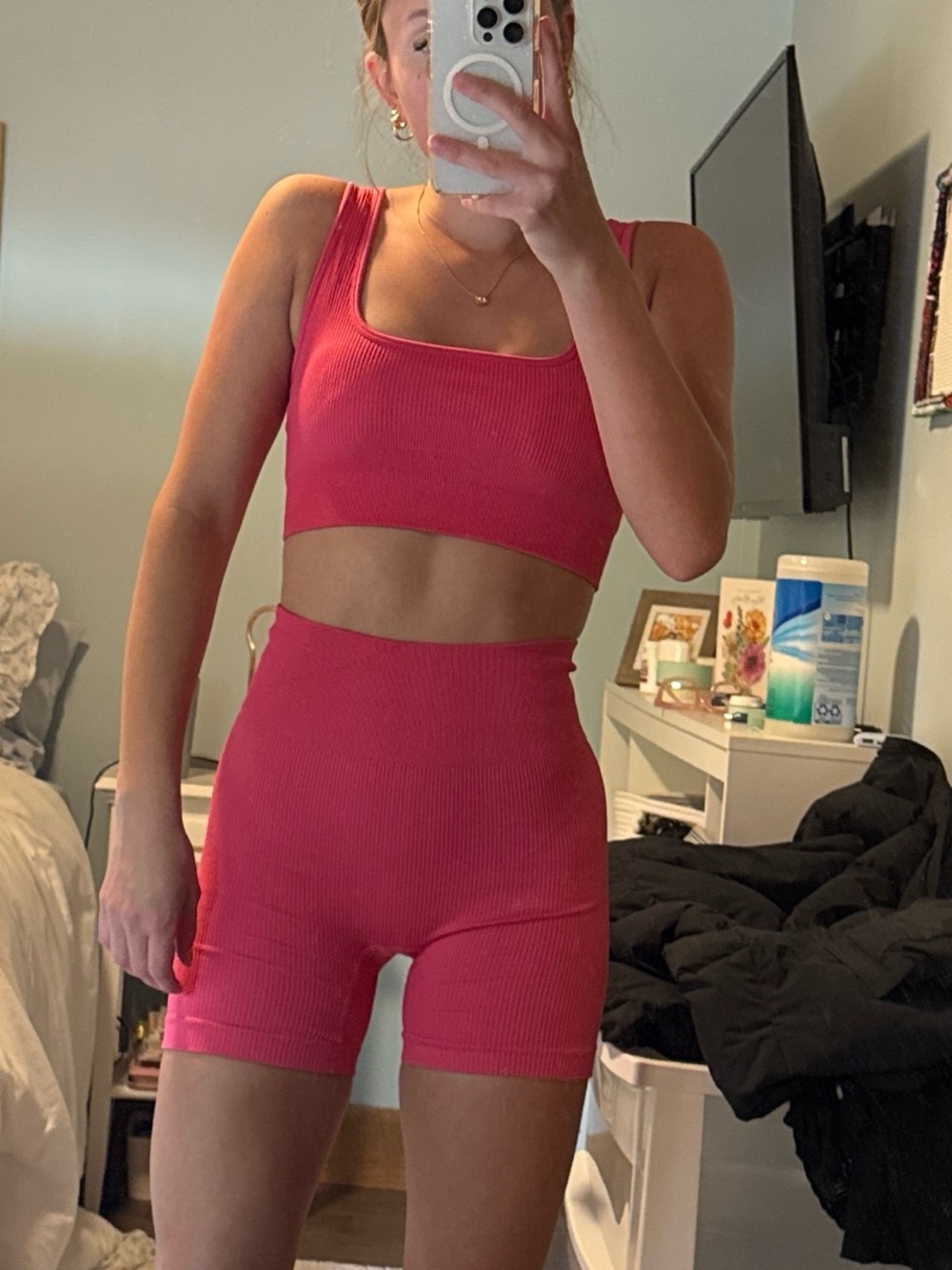 Amazon Women's Athletic Ribbed Two-Piece Set in Hot Pink